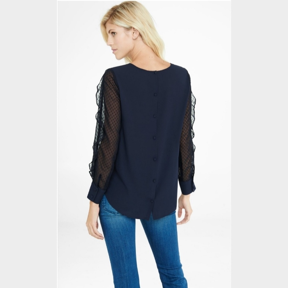 Navy Ruffled Sleeve Blouse - Picture 2 of 4